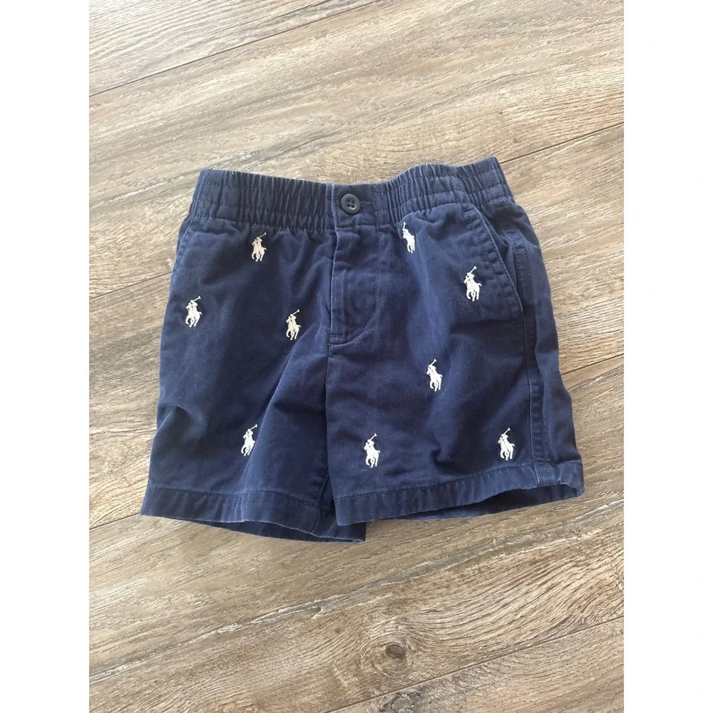 Ralph Lauren Baby Boys Navy Blue All Over Pony Embroidered Chino Shorts 18M